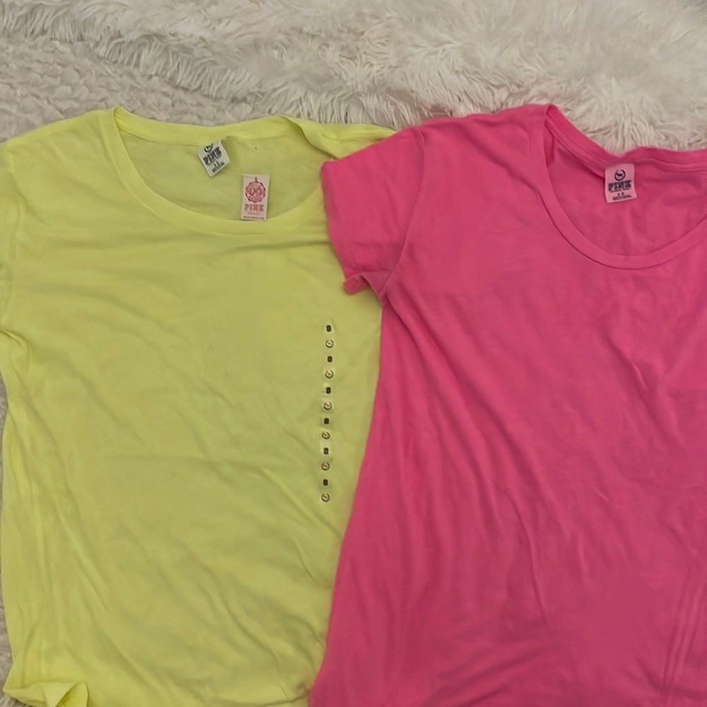 Lot of 2 victoria secret pink shirts size small neon pink neon yellow cute S